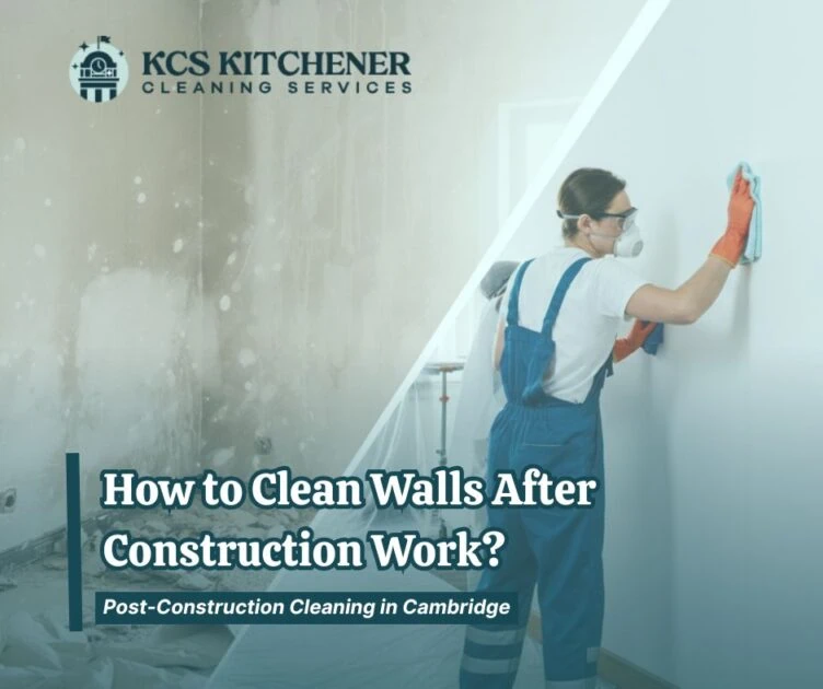 Woman in protective gear cleaning a wall after construction work in Cambridge