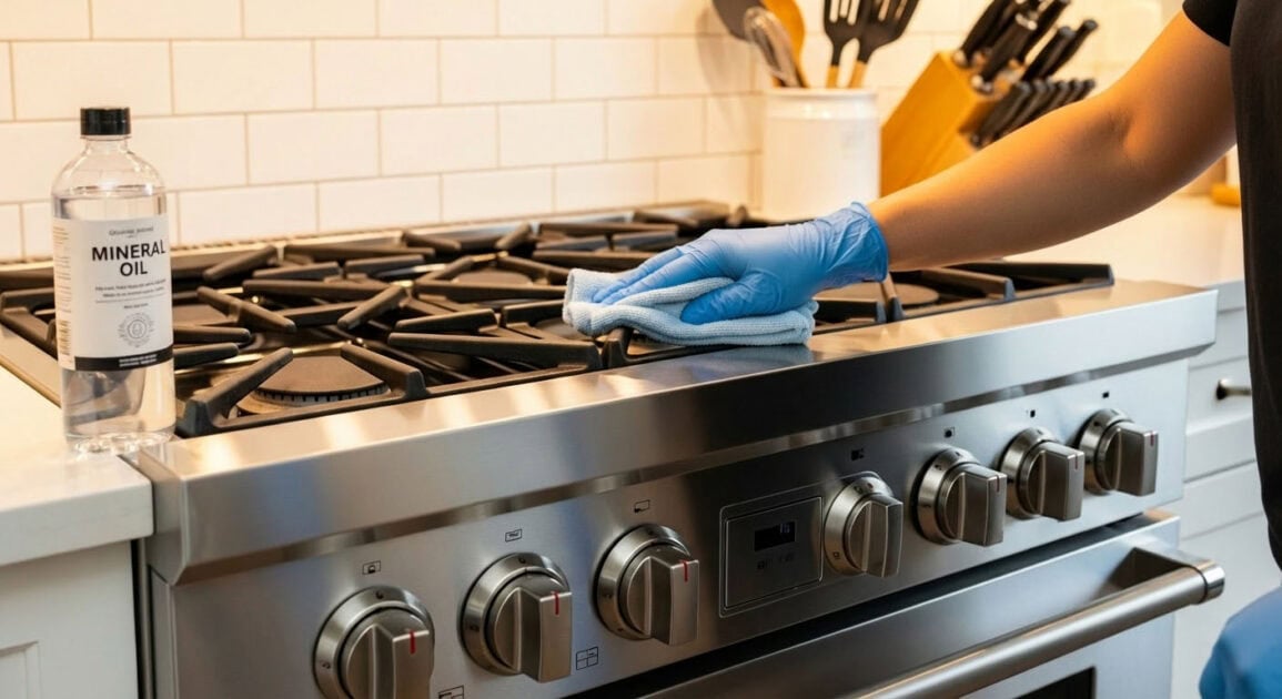 polishing stainless steel stove with mineral oil